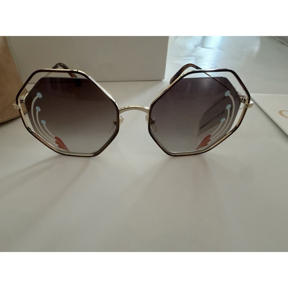 Chloé CE132SRI Poppy Geometric Oversized Sunglasses Women 58mm Lens Gold Retro